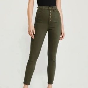 Abercrombie & Fitch Women's Ultra High Rise Super Skinny Ankle Jeans Olive